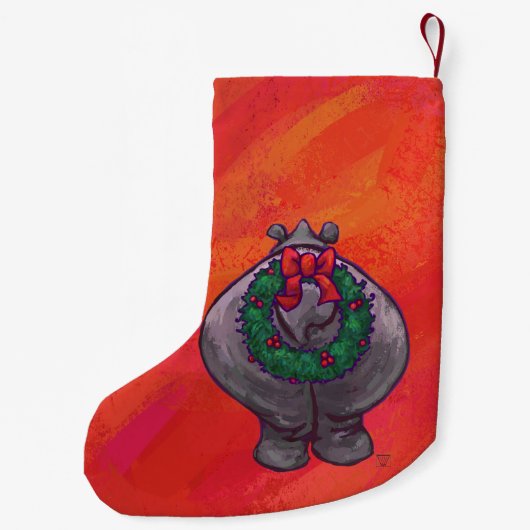 Hoofden en spijkers Festive Hippo op rood Kleine Kerstsok (Achterkant)
