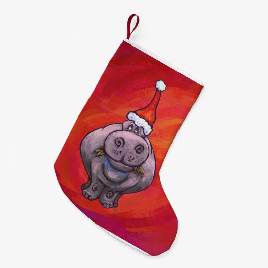 Hoofden en spijkers Festive Hippo op rood Kleine Kerstsok (Voorkant (Hangend))