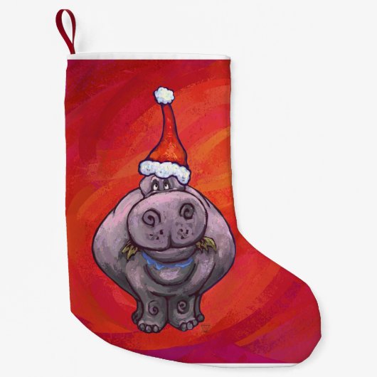 Hoofden en spijkers Festive Hippo op rood Kleine Kerstsok (Voorkant)