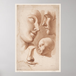 Hoofden van de vrouw, man en kind 1780 poster