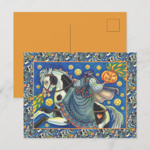 HOOFDKRACHTIGE HORSEVROUW, SIDESADDLE OP DE HALLOG FEESTDAGENKAART