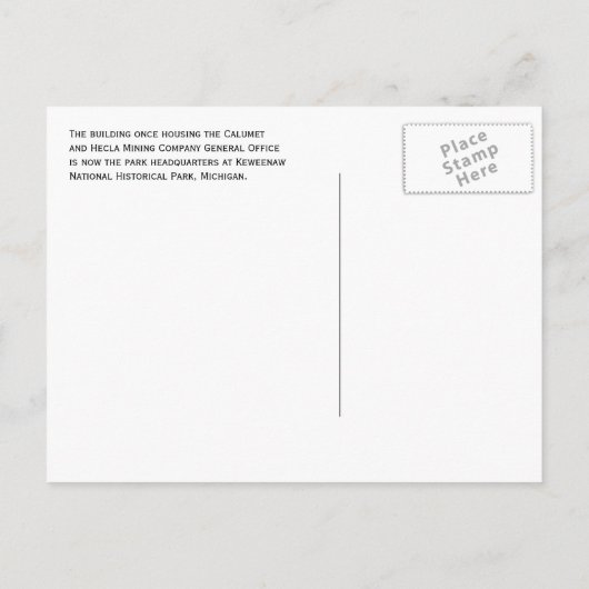 Hoofdkwartier van het Keweenaw National Historic P Briefkaart (Achterkant)
