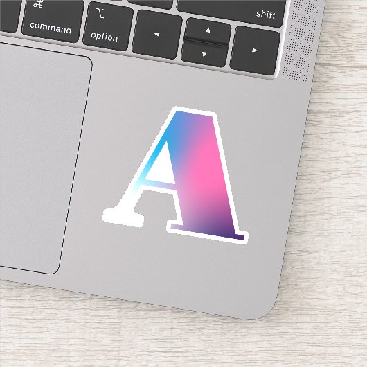 Hoofdletter A Monogram Gradiënt Roze Blauw Wit Sticker (Detail)
