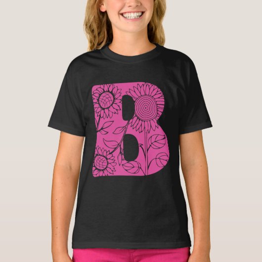 Hoofdletter B bloemenmonogram T-shirt (Voorkant)