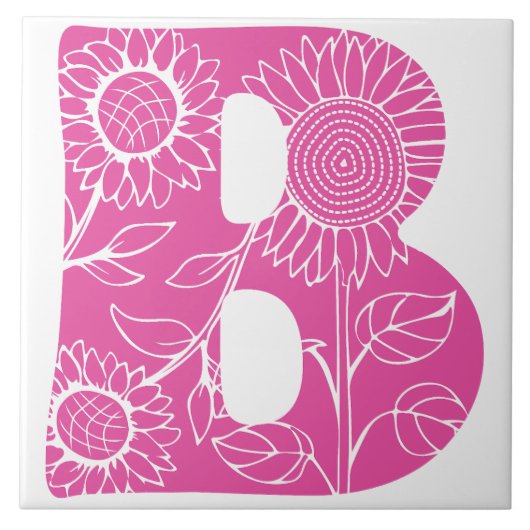 Hoofdletter B bloemenmonogram Tegeltje (Voorkant)