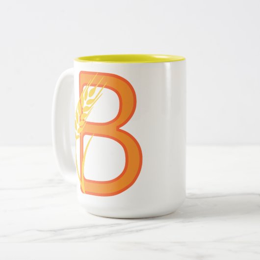 Hoofdletter B bloemenmonogram Tweekleurige Koffiemok (Voorkant links)