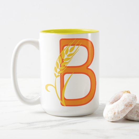 Hoofdletter B bloemenmonogram Tweekleurige Koffiemok (Met donut)