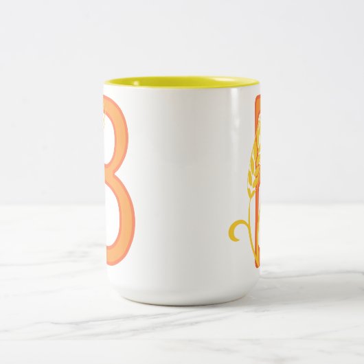 Hoofdletter B bloemenmonogram Tweekleurige Koffiemok (Center)