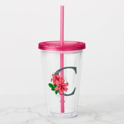 Hoofdletter C bloemenmonogram Acryl Drinkbeker (Voorkant)