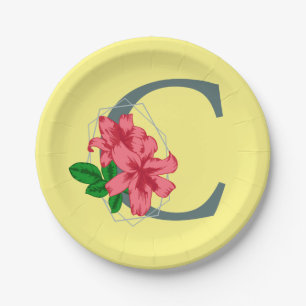 Hoofdletter C bloemenmonogram Papieren Bordje