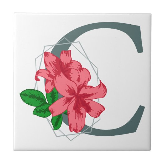 Hoofdletter C bloemenmonogram Tegeltje (Voorkant)