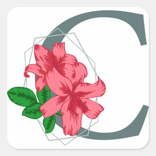 Hoofdletter C bloemenmonogram Vierkante Sticker (Voorkant)