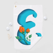 Hoofdletter E bloemenmonogram Golfhanddoek (Insitu)