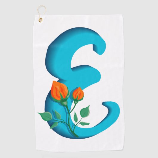 Hoofdletter E bloemenmonogram Golfhanddoek (Voorkant)