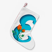 Hoofdletter E bloemenmonogram Kleine Kerstsok (Voorkant (Hangend))