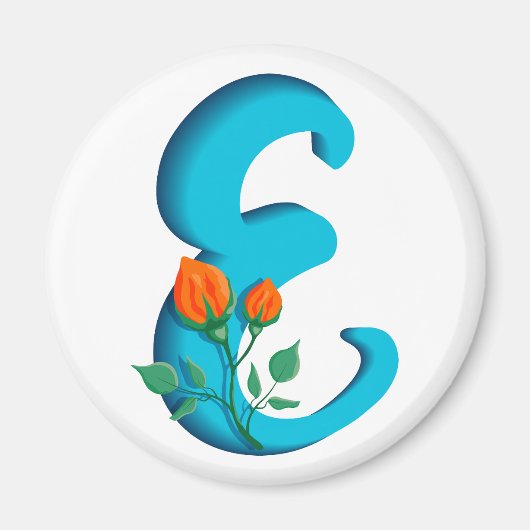Hoofdletter E bloemenmonogram Magneet (Voorkant)