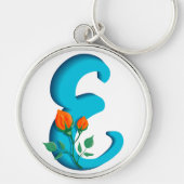 Hoofdletter E bloemenmonogram Sleutelhanger (Voorkant)