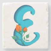 Hoofdletter E bloemenmonogram Stenen Onderzetter (Voorkant)