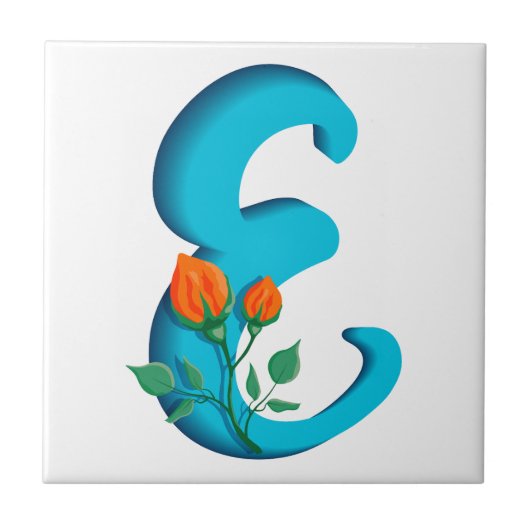 Hoofdletter E bloemenmonogram Tegeltje (Voorkant)