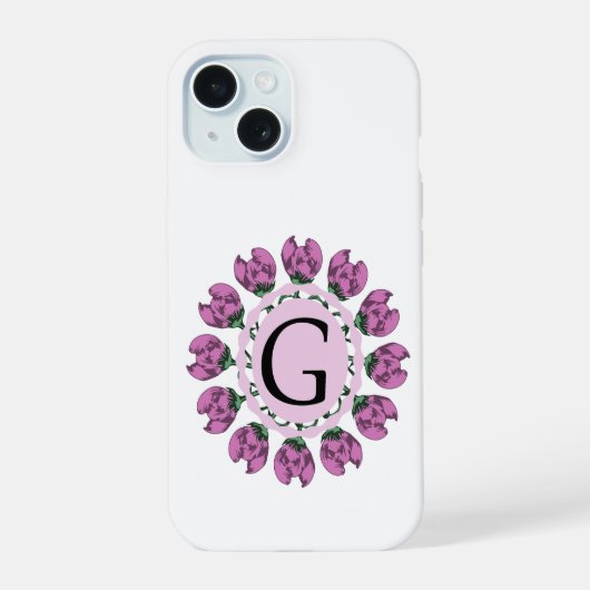 Hoofdletter G bloemenmonogram iPhone 15 Case (Achterkant)
