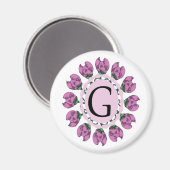 Hoofdletter G bloemenmonogram Magneet (Voorkant / Achterkant)