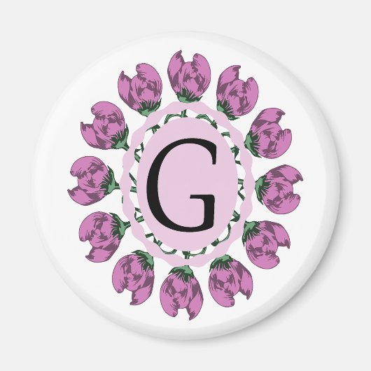 Hoofdletter G bloemenmonogram Magneet (Voorkant)