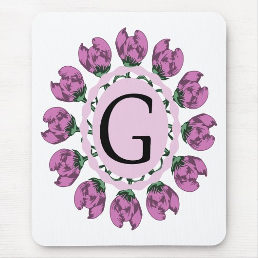 Hoofdletter G bloemenmonogram Muismat (Voorkant)