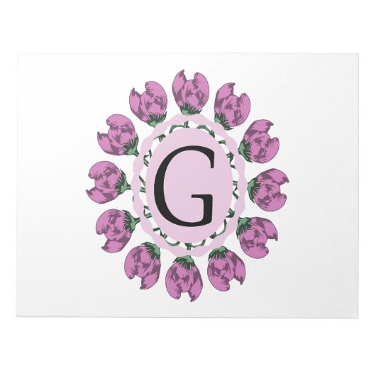 Hoofdletter G bloemenmonogram Notitieblok (Voorkant)
