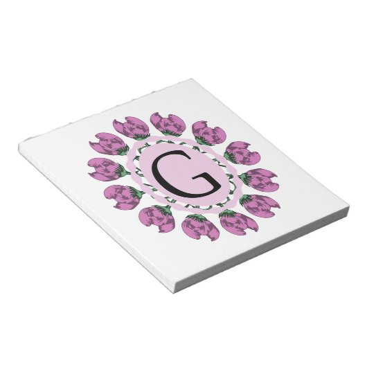 Hoofdletter G bloemenmonogram Notitieblok (Schuin)