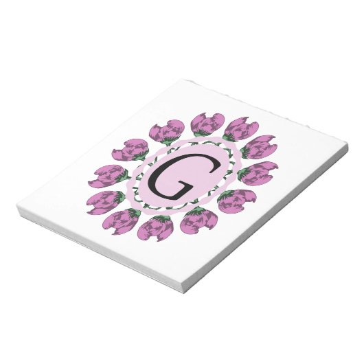 Hoofdletter G bloemenmonogram Notitieblok (Linkerzijde)