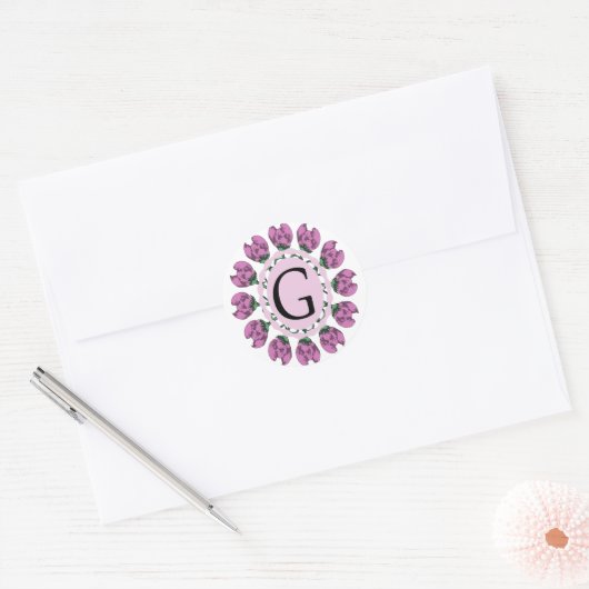 Hoofdletter G bloemenmonogram Ronde Sticker (Envelop)