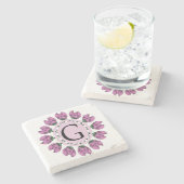 Hoofdletter G bloemenmonogram Stenen Onderzetter (Zijkant)