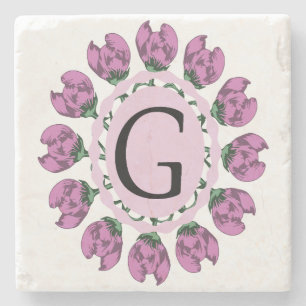 Hoofdletter G bloemenmonogram Stenen Onderzetter