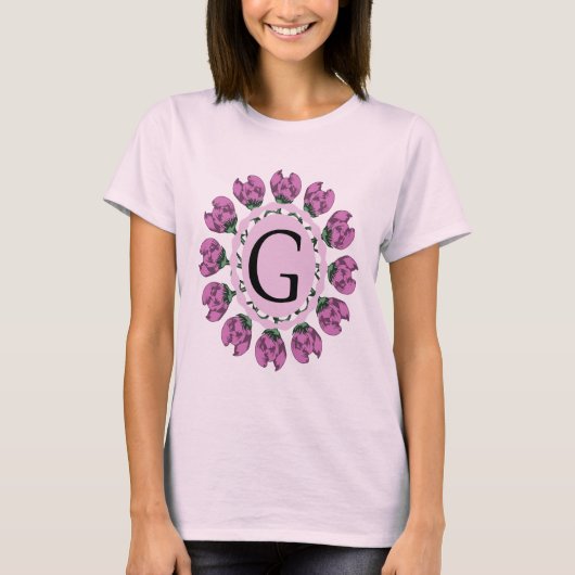 Hoofdletter G bloemenmonogram T-shirt (Voorkant)