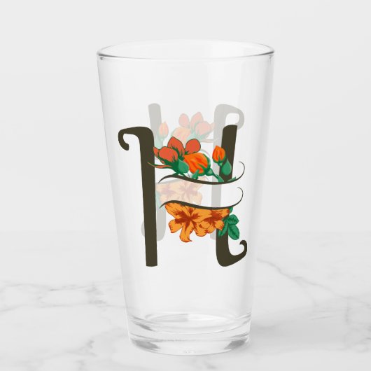 Hoofdletter H bloemenmonogram Glas (Voorkant)