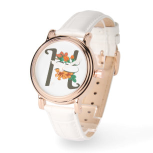 Hoofdletter H bloemenmonogram Horloge