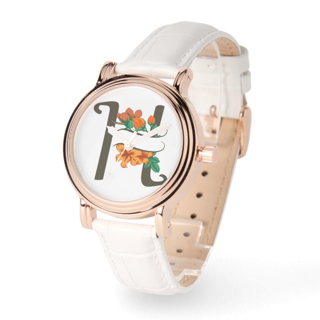 Hoofdletter H bloemenmonogram Horloge (Hoek)