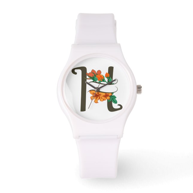 Hoofdletter H bloemenmonogram Horloge (Voorkant)