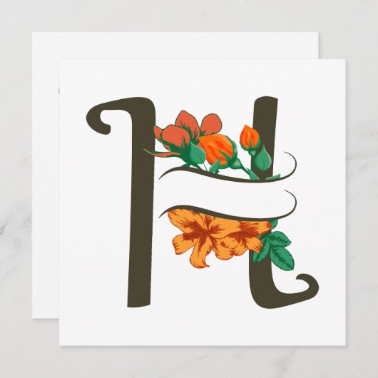 Hoofdletter H bloemenmonogram Kaart (Voorkant / Achterkant)