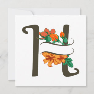 Hoofdletter H bloemenmonogram Kaart