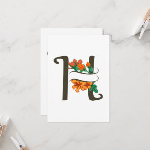 Hoofdletter H bloemenmonogram Kaart