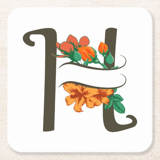 Hoofdletter H bloemenmonogram Kartonnen Onderzetters (Voorkant)