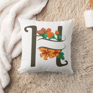 Hoofdletter H bloemenmonogram Kussen