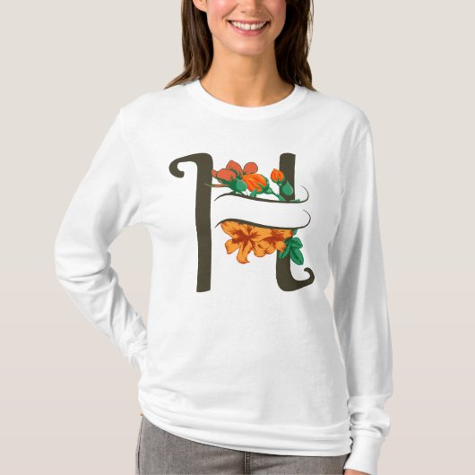 Hoofdletter H bloemenmonogram T-shirt (Voorkant)