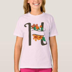 Hoofdletter H bloemenmonogram T-shirt