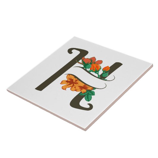 Hoofdletter H bloemenmonogram Tegeltje (Zijkant)