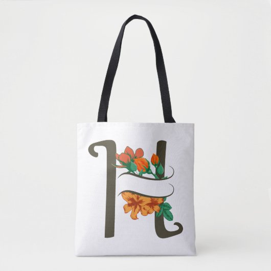 Hoofdletter H bloemenmonogram Tote Bag (Voorkant)