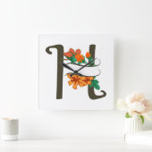 Hoofdletter H bloemenmonogram Vierkante Klok (Huis)