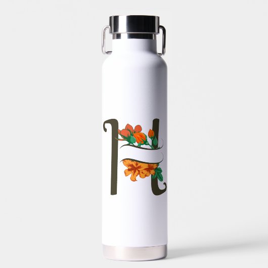 Hoofdletter H bloemenmonogram Waterfles (Voorkant)