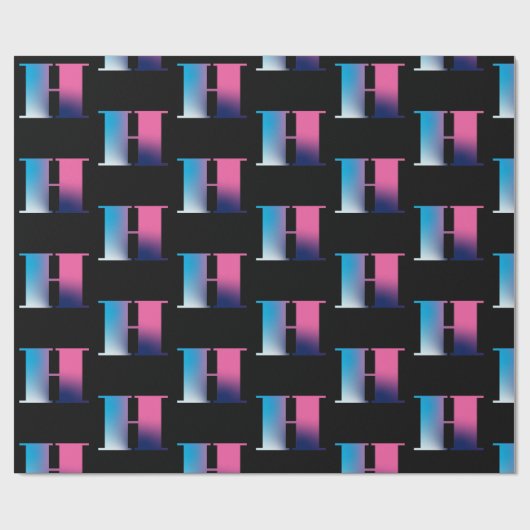 Hoofdletter H Monogram Gradiënt Roze Blauw Wit Cadeaupapier (Vlak)